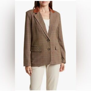 Steve Madden brown camel plaid Oversize pleather collar boyfriend  Blazer size M